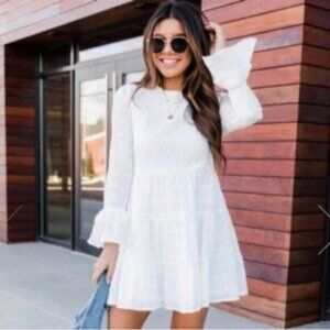 Pink Lily long sleeve ruffle tiered dress - white